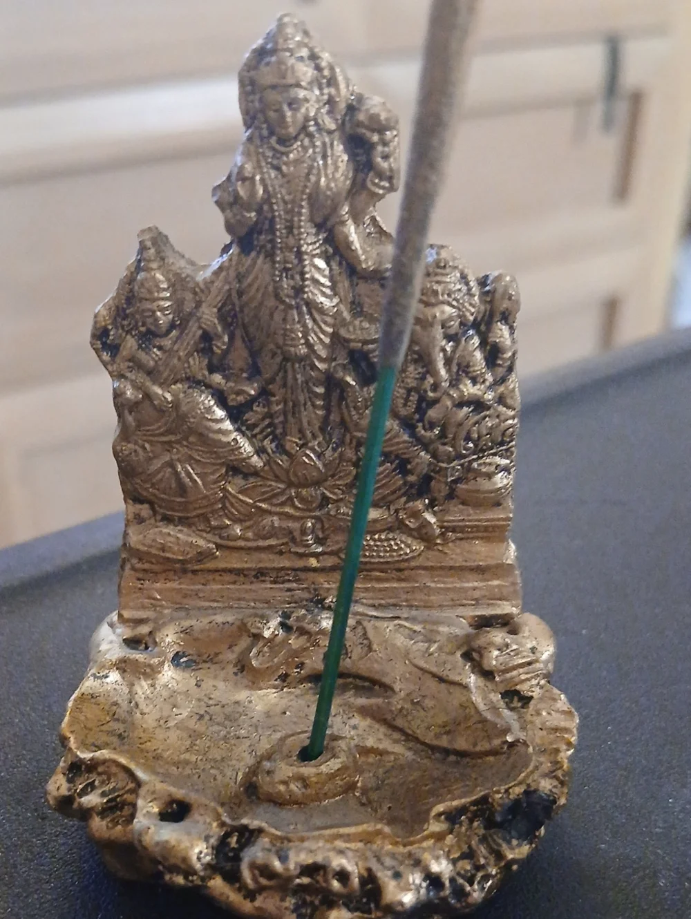 NWOT Resine Golden Religious Statue Incense Holder .